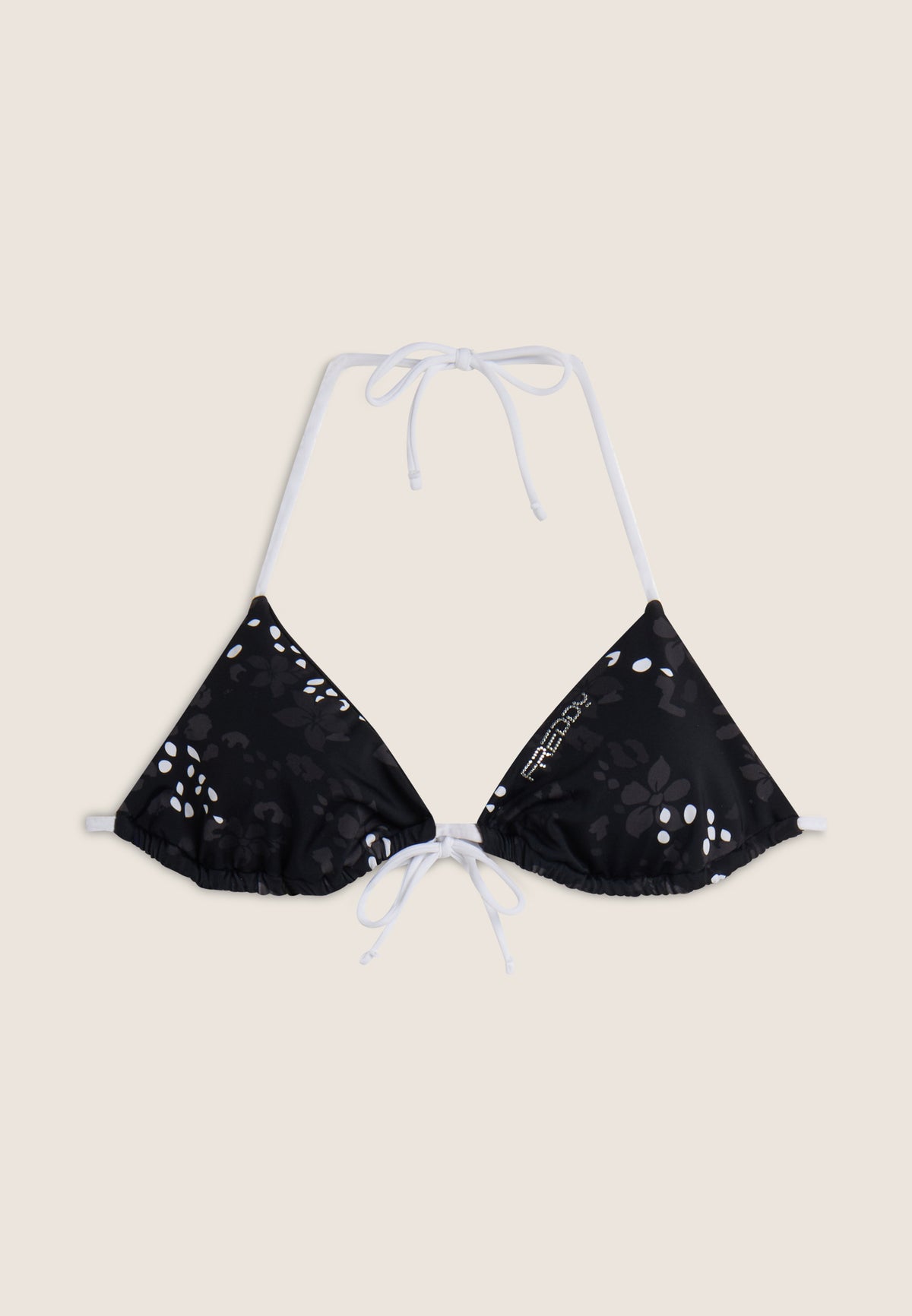 Triangel-Bikinioberteil mit Blumenmuster - BLACK