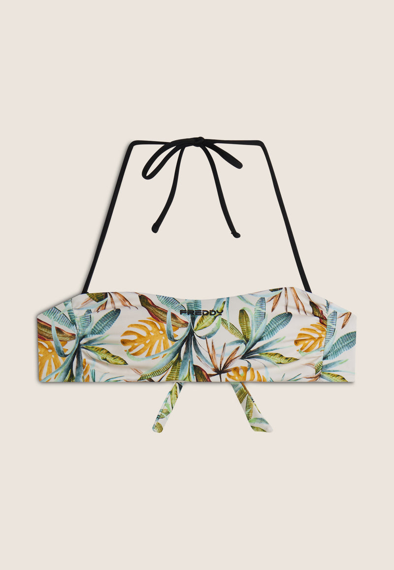 Bandeau-Bikinioberteil mit tropischem Print - SAND