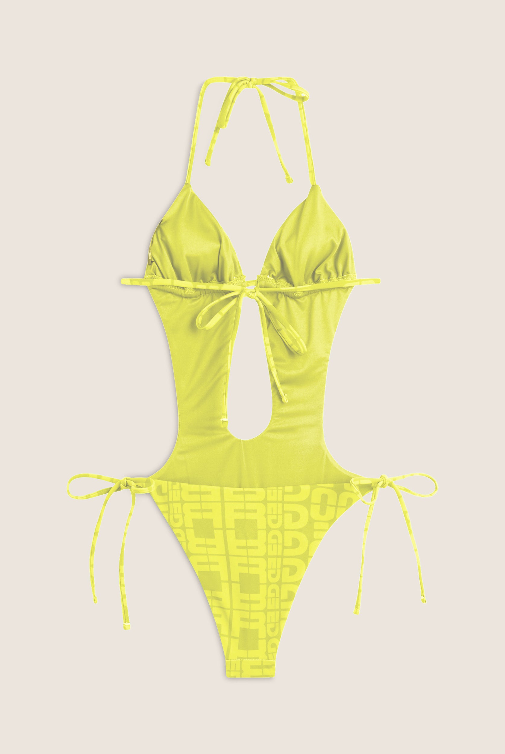 Einteiliger Badeanzug mit Cut-outs und Allover-Logo-Print - LIME