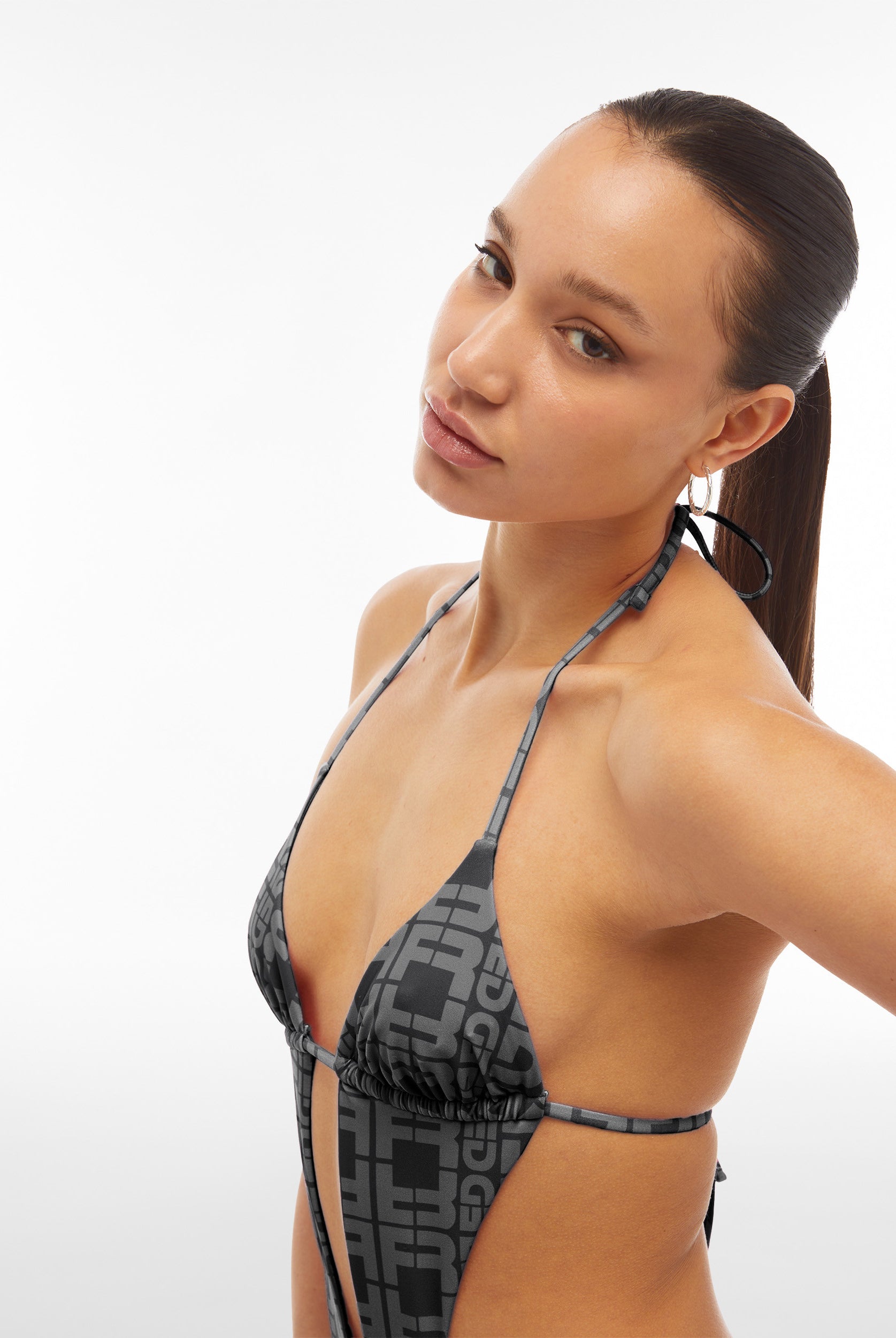 Einteiliger Badeanzug mit Cut-outs und Allover-Logo-Print - BLACK