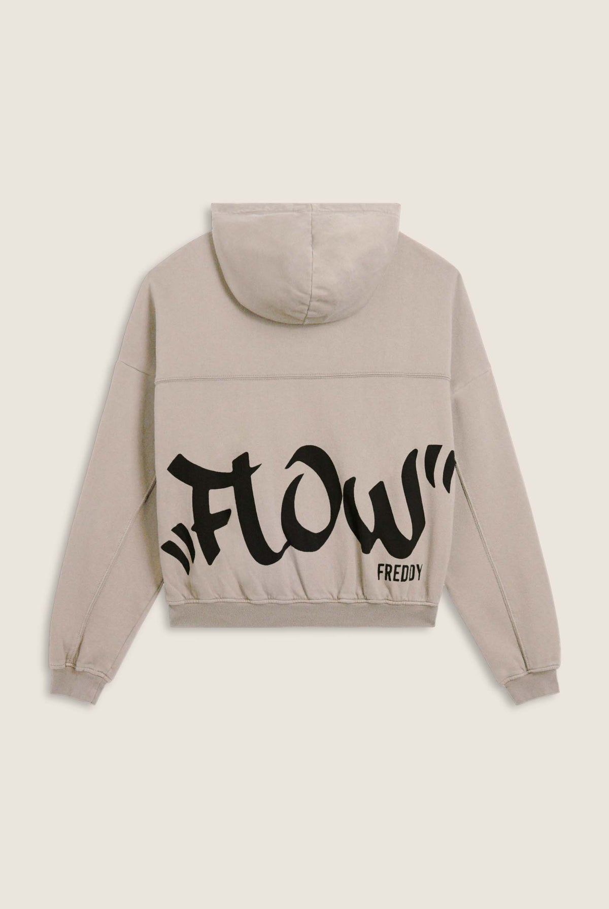 Cropped oversize sweatshirt with zip and Flow print - Crystal Gray