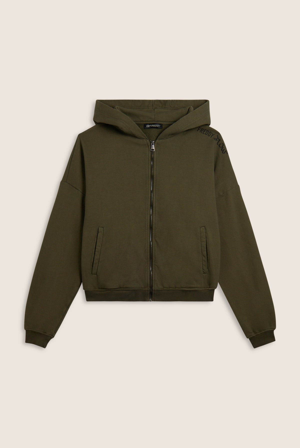 Cropped oversize sweatshirt with zip and Flow print - Ivy Green