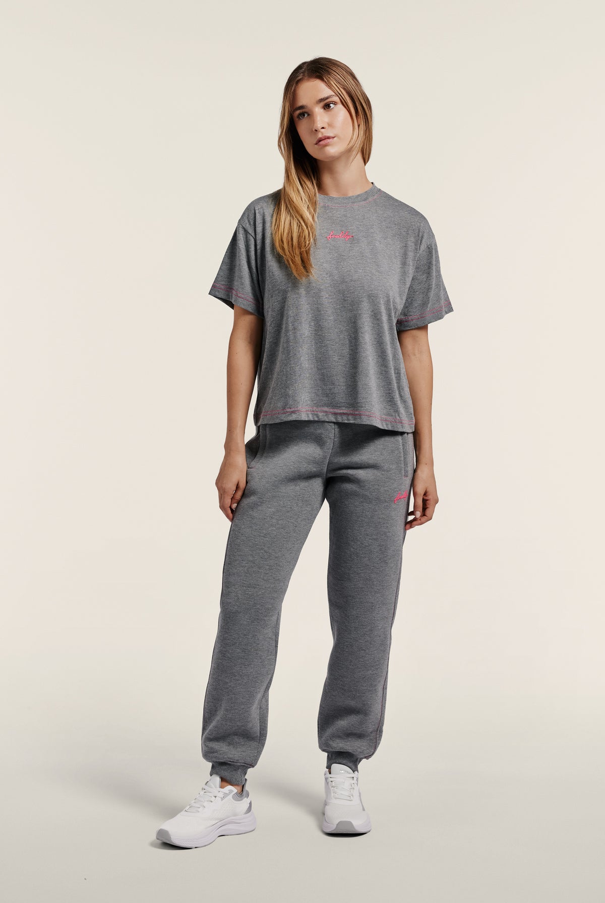 Comfort t-shirt in melange jersey with neon details - Mélange Gray