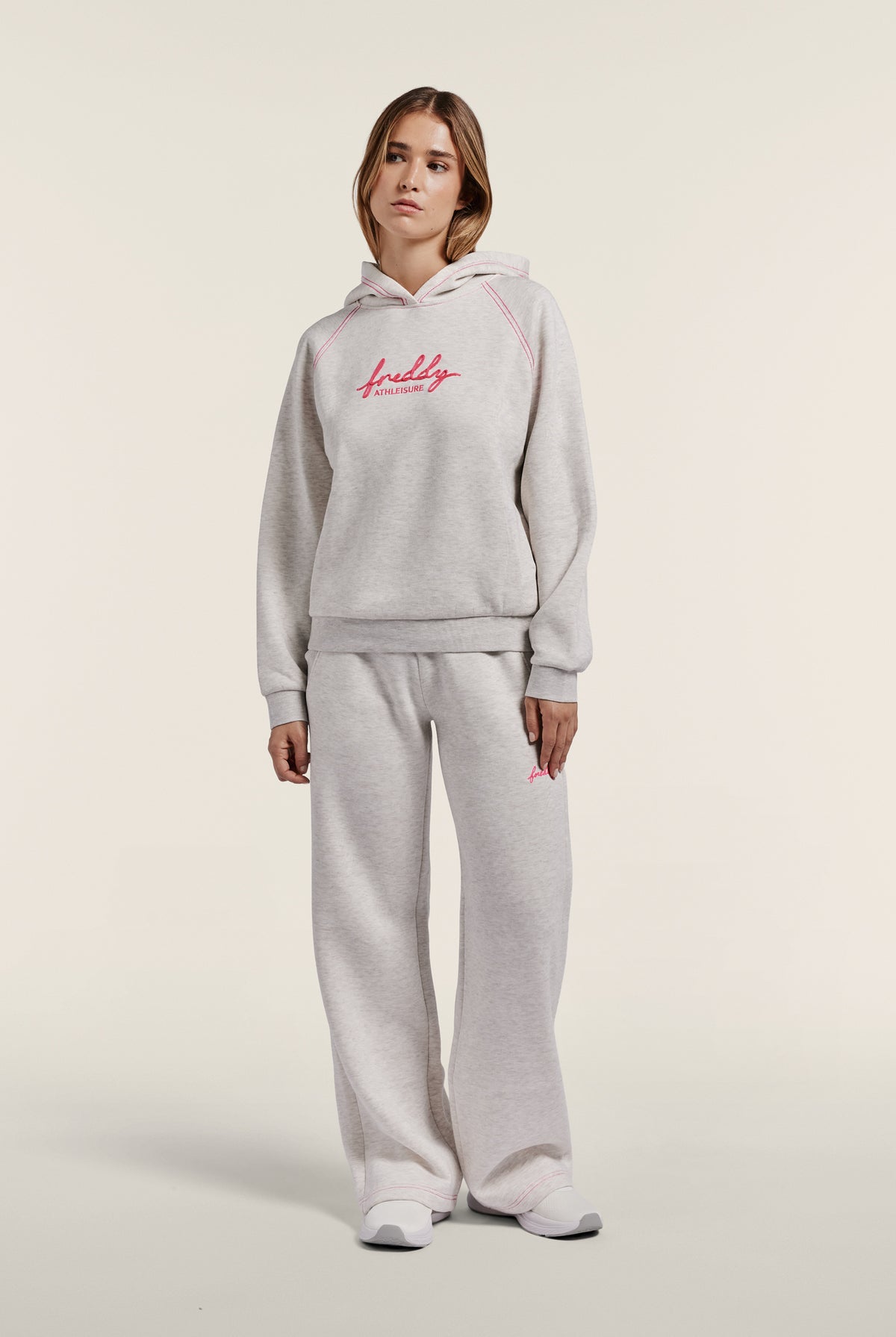 Comfort melange hoodie with neon embroidery - White Melange