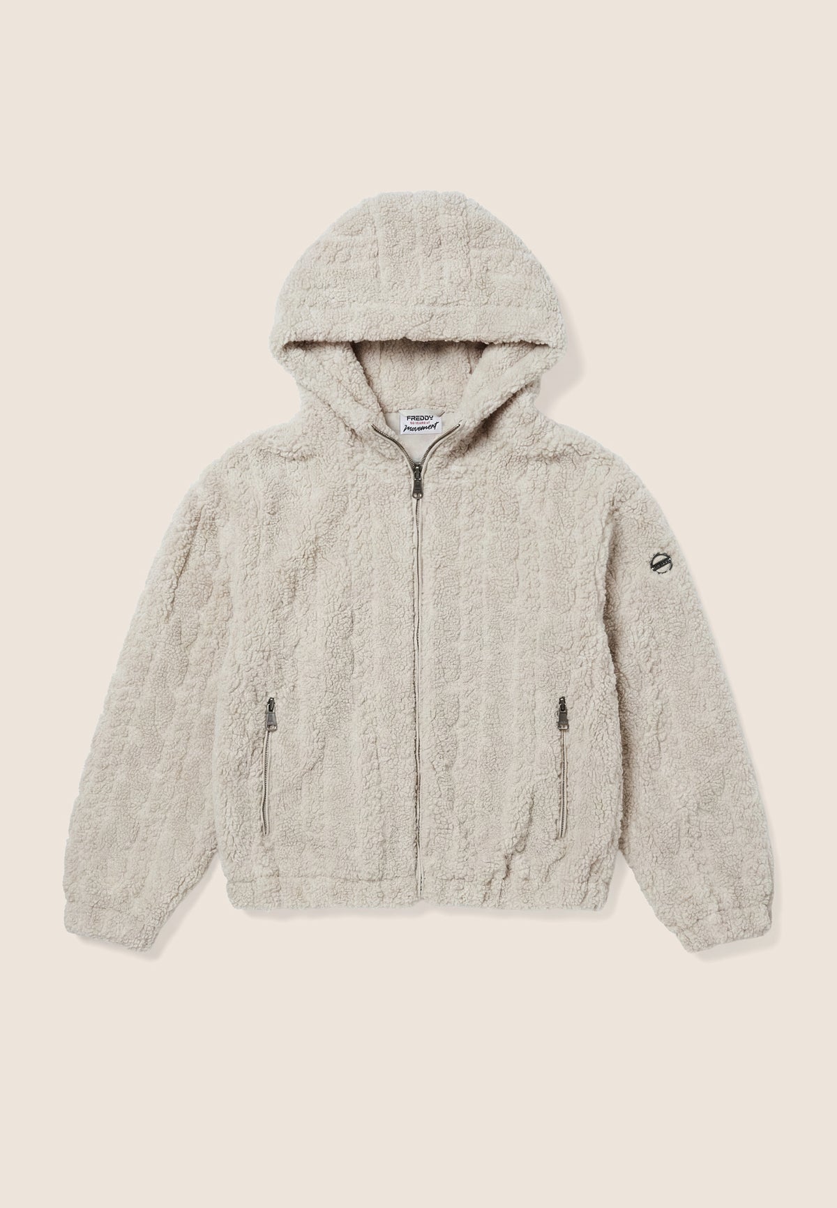 Hooded jacket in cable-knit sherpa fleece - Moonbeam