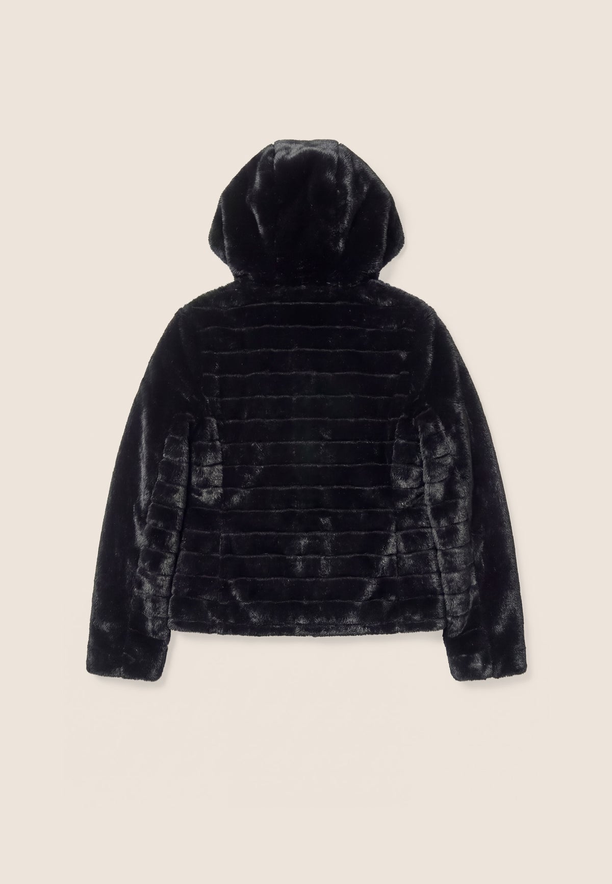 Synthetic fur hooded jacket with striped effect - Black