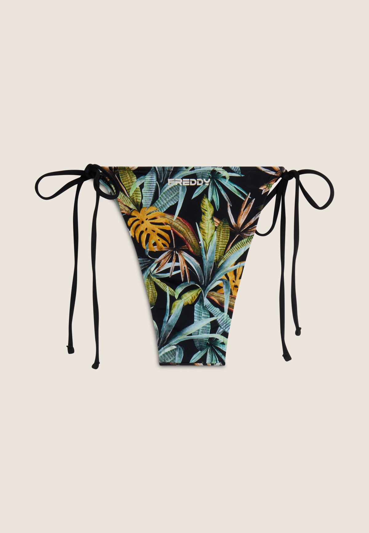 String-Bikinihose mit tropischem Blattmuster - BLACK