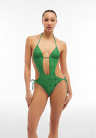 Einteiliger Badeanzug mit Cut-outs und Allover-Logo-Print - GREEN