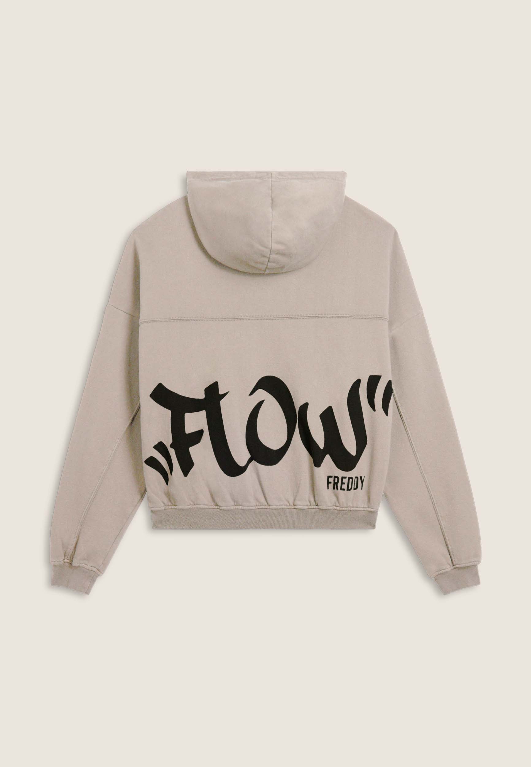Cropped oversize sweatshirt with zip and Flow print - Crystal Gray