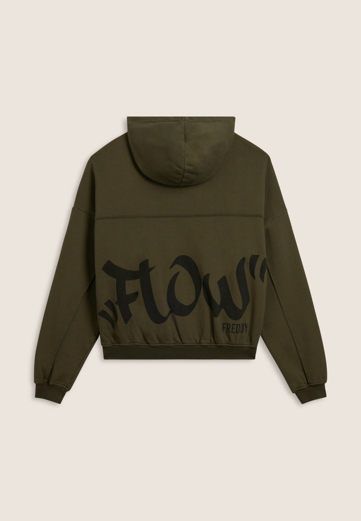 Cropped oversize sweatshirt with zip and Flow print - Ivy Green