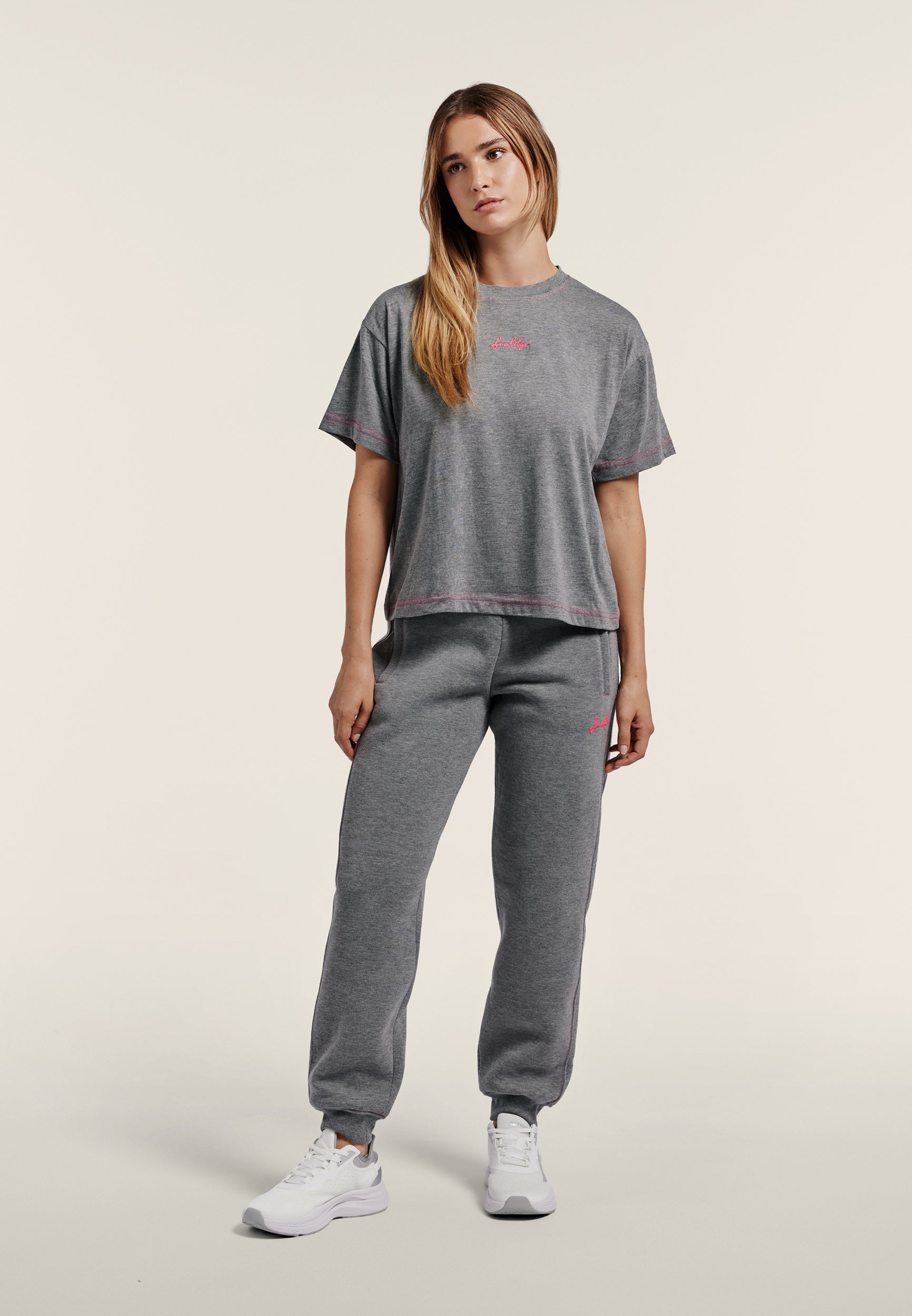Comfort t-shirt in melange jersey with neon details - Mélange Gray