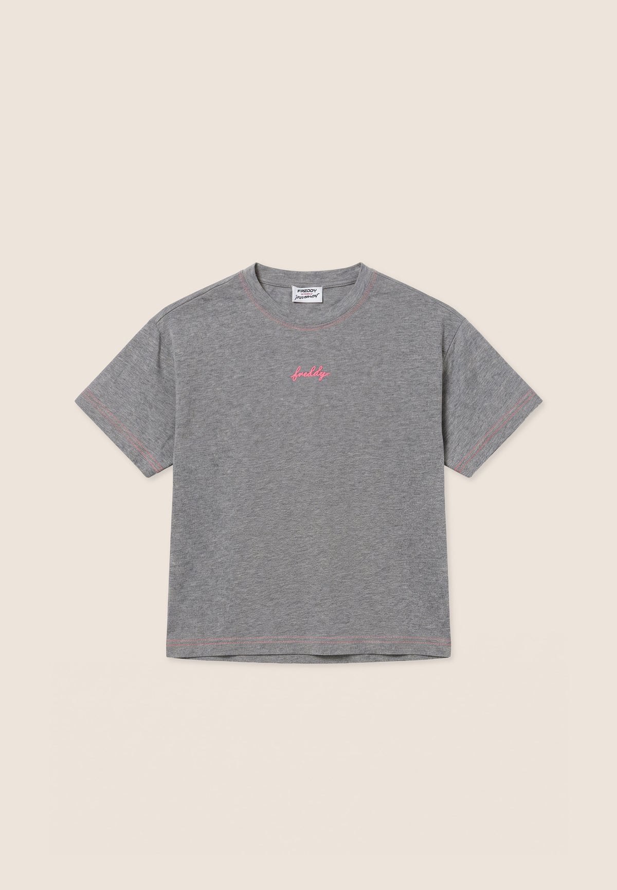 Comfort t-shirt in melange jersey with neon details - Mélange Gray