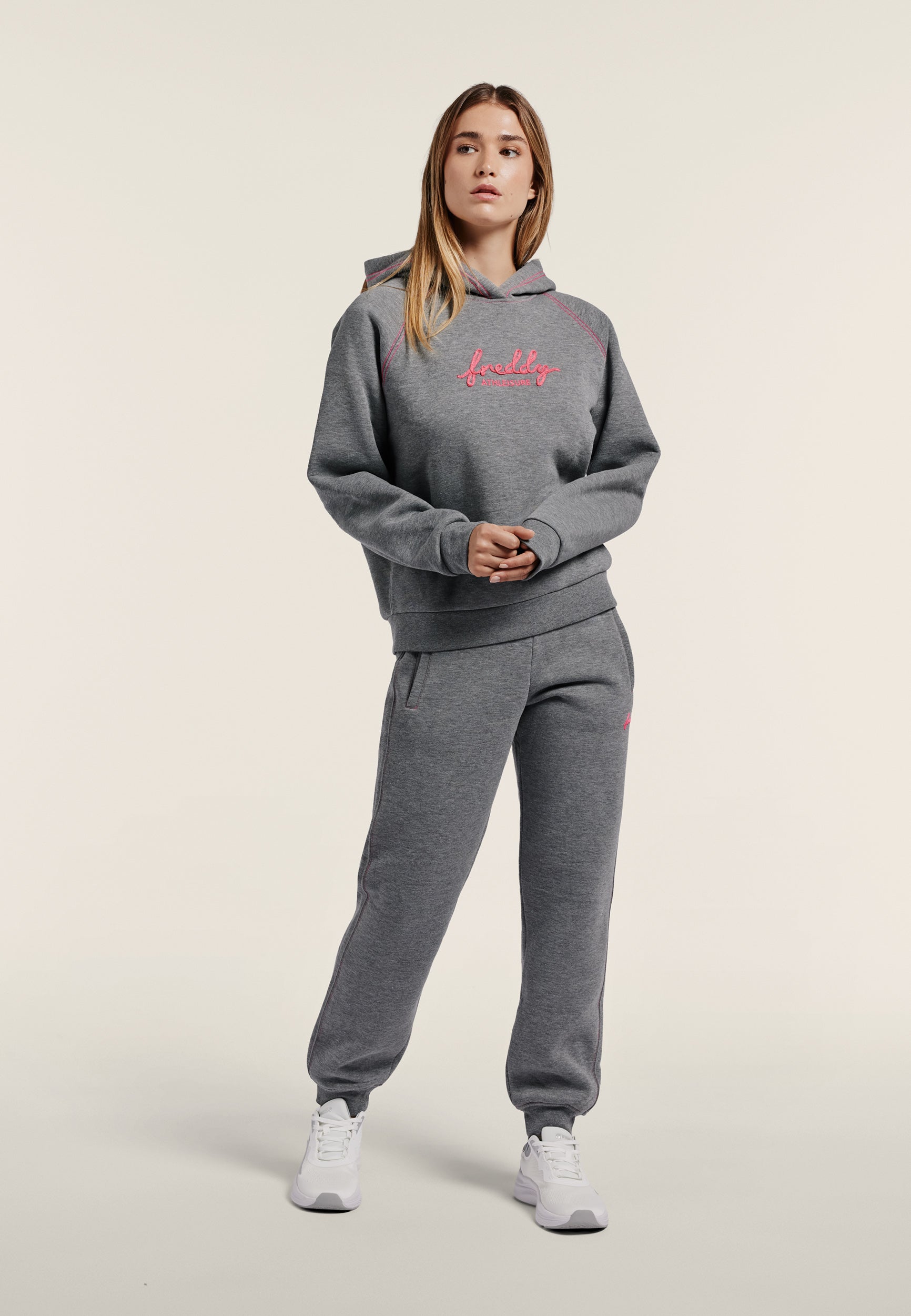 Comfort melange hoodie with neon embroidery - Mélange Gray