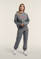 Comfort melange hoodie with neon embroidery - Mélange Gray