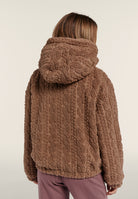 Hooded jacket in cable-knit sherpa fleece - Chanterelle