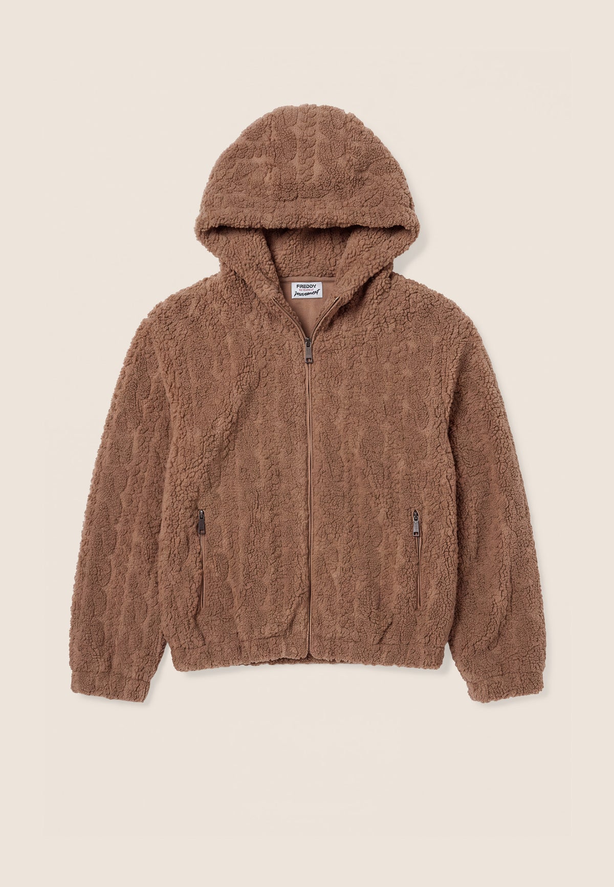 Hooded jacket in cable-knit sherpa fleece - Chanterelle