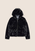Synthetic fur hooded jacket with striped effect - Black