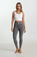 N.O.W. Comfort High Waist Skinny Denim Jeans - Denim Gray - Yellow Seam