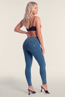 N.O.W. Comfort Mid Waist Skinny Denim Jeans - Denim Light Blue - Yellow Seam