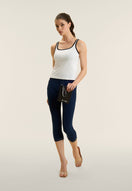 N.O.W. Yoga High Waist Skinny Capri Denim Jeans - Denim Dark Blue - Beige Seam