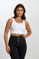 WR.UP Push-Up Button High Waist Skinny Denim Jeans - Denim Black - Black Seam