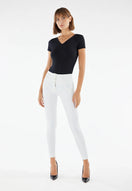 WR.UP Push-Up Button High Waist Skinny Vegan Leather Pant - White