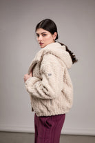 Hooded jacket in cable-knit sherpa fleece - Moonbeam