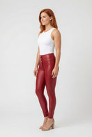 WR.UP Push-Up Button High Waist Skinny Vegan Leather Pant - Deep Claret Red